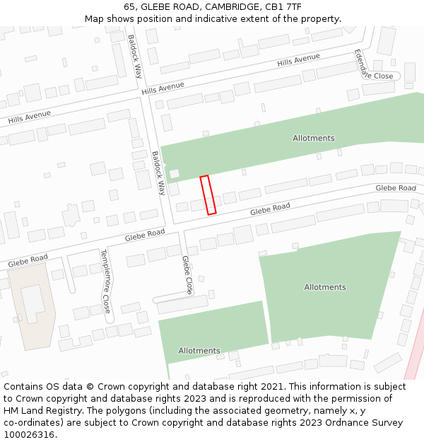 65, GLEBE ROAD, CAMBRIDGE, CB1 7TF: Location map and indicative extent of plot