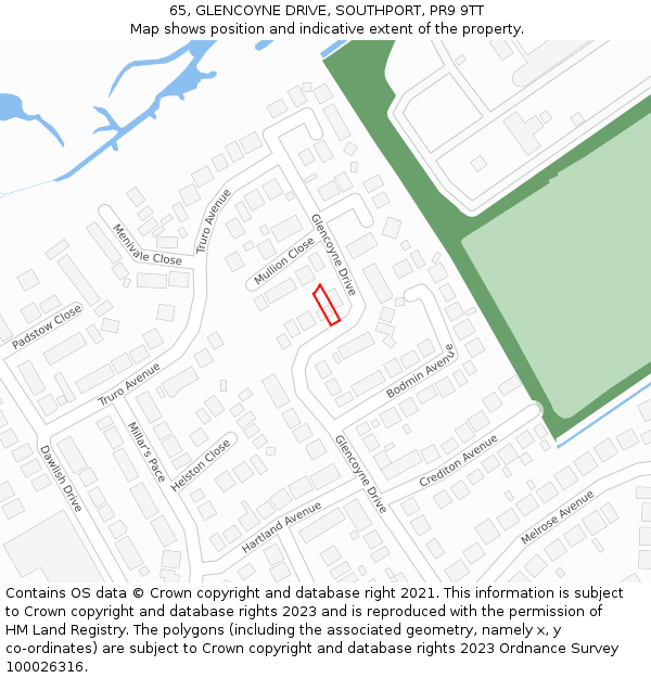 65, GLENCOYNE DRIVE, SOUTHPORT, PR9 9TT: Location map and indicative extent of plot