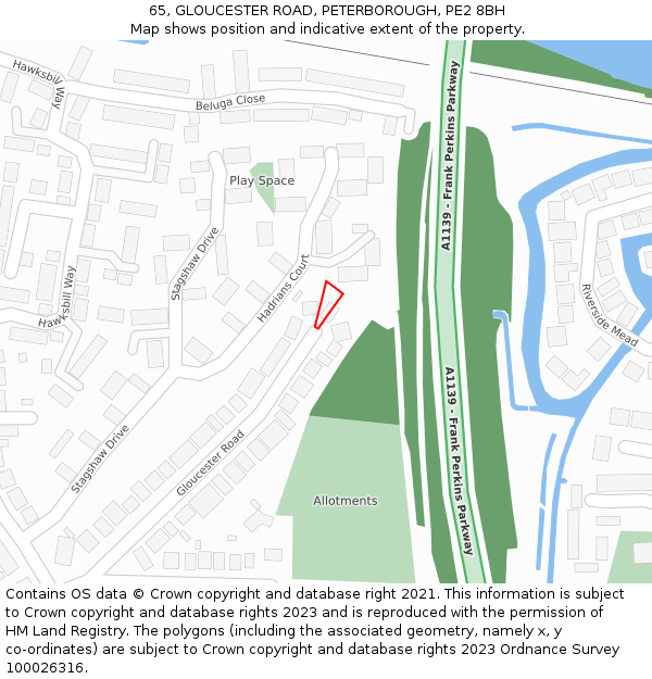 65, GLOUCESTER ROAD, PETERBOROUGH, PE2 8BH: Location map and indicative extent of plot