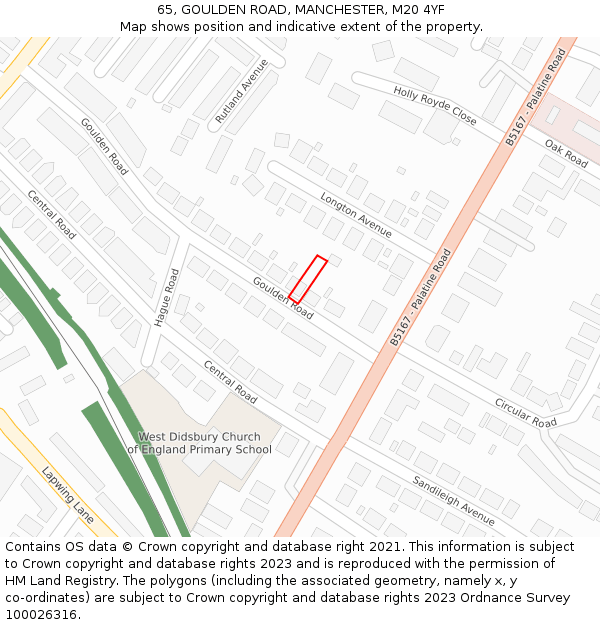 65, GOULDEN ROAD, MANCHESTER, M20 4YF: Location map and indicative extent of plot