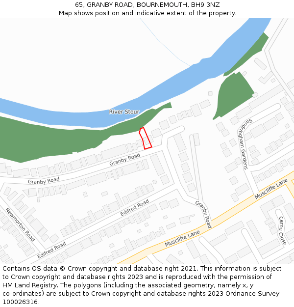 65, GRANBY ROAD, BOURNEMOUTH, BH9 3NZ: Location map and indicative extent of plot