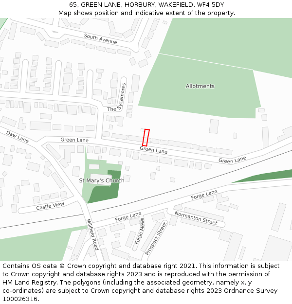 65, GREEN LANE, HORBURY, WAKEFIELD, WF4 5DY: Location map and indicative extent of plot