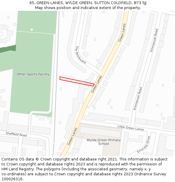 65, GREEN LANES, WYLDE GREEN, SUTTON COLDFIELD, B73 5JJ: Location map and indicative extent of plot