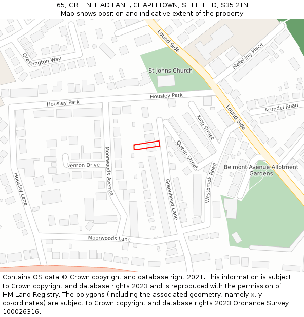 65, GREENHEAD LANE, CHAPELTOWN, SHEFFIELD, S35 2TN: Location map and indicative extent of plot