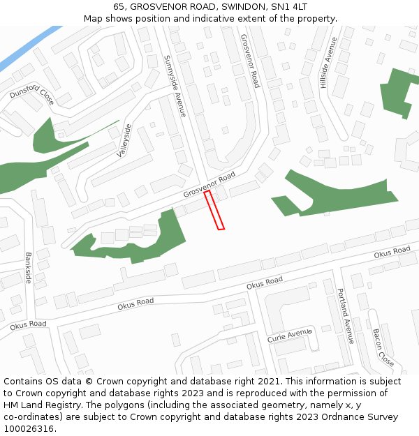 65, GROSVENOR ROAD, SWINDON, SN1 4LT: Location map and indicative extent of plot