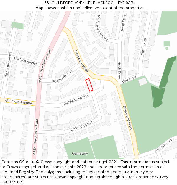 65, GUILDFORD AVENUE, BLACKPOOL, FY2 0AB: Location map and indicative extent of plot
