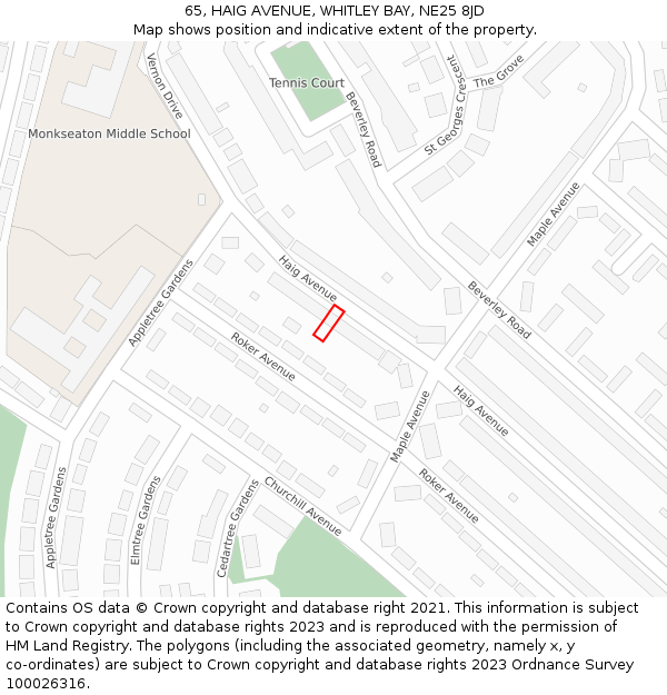 65, HAIG AVENUE, WHITLEY BAY, NE25 8JD: Location map and indicative extent of plot