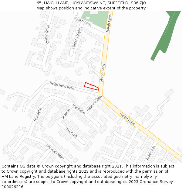 65, HAIGH LANE, HOYLANDSWAINE, SHEFFIELD, S36 7JQ: Location map and indicative extent of plot