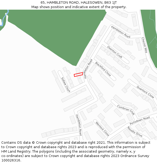 65, HAMBLETON ROAD, HALESOWEN, B63 1JT: Location map and indicative extent of plot