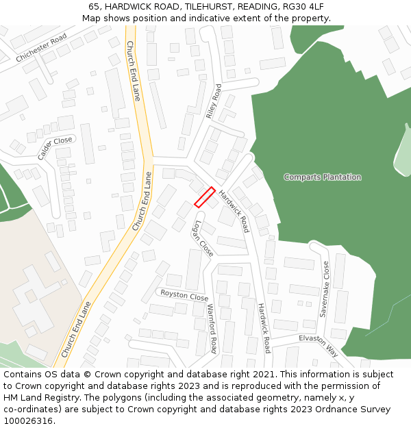 65, HARDWICK ROAD, TILEHURST, READING, RG30 4LF: Location map and indicative extent of plot