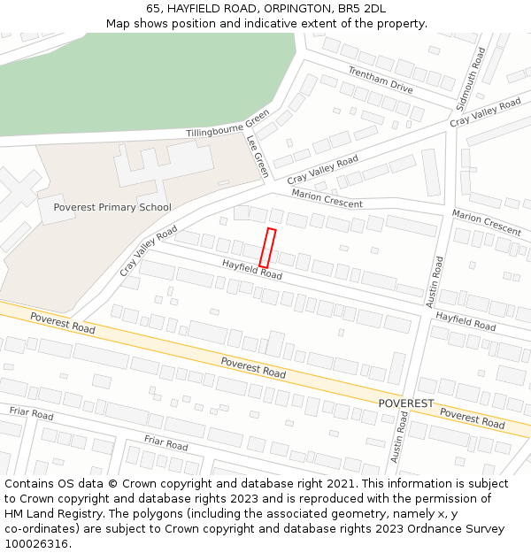 65, HAYFIELD ROAD, ORPINGTON, BR5 2DL: Location map and indicative extent of plot