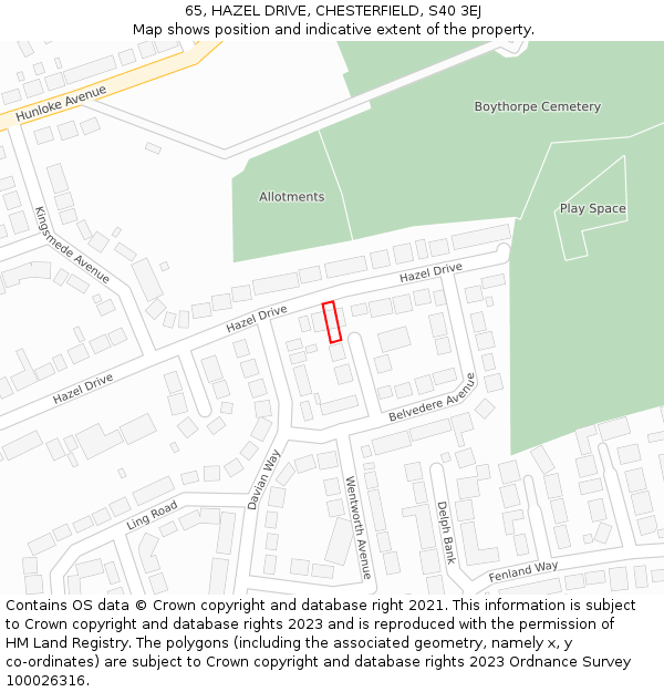 65, HAZEL DRIVE, CHESTERFIELD, S40 3EJ: Location map and indicative extent of plot