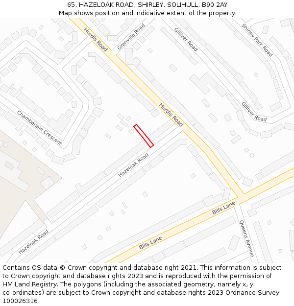 65, HAZELOAK ROAD, SHIRLEY, SOLIHULL, B90 2AY: Location map and indicative extent of plot