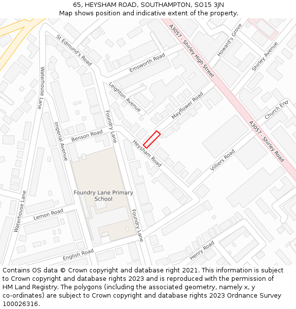 65, HEYSHAM ROAD, SOUTHAMPTON, SO15 3JN: Location map and indicative extent of plot