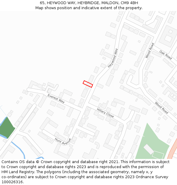 65, HEYWOOD WAY, HEYBRIDGE, MALDON, CM9 4BH: Location map and indicative extent of plot