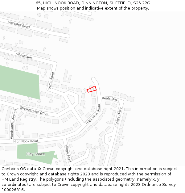 65, HIGH NOOK ROAD, DINNINGTON, SHEFFIELD, S25 2PG: Location map and indicative extent of plot