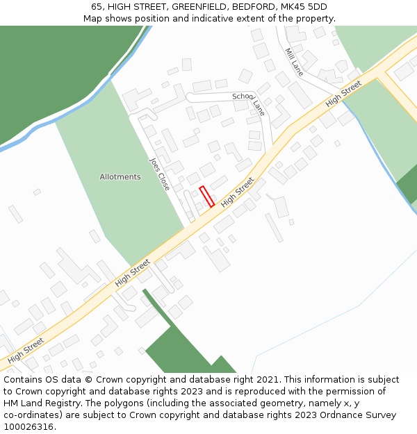 65, HIGH STREET, GREENFIELD, BEDFORD, MK45 5DD: Location map and indicative extent of plot