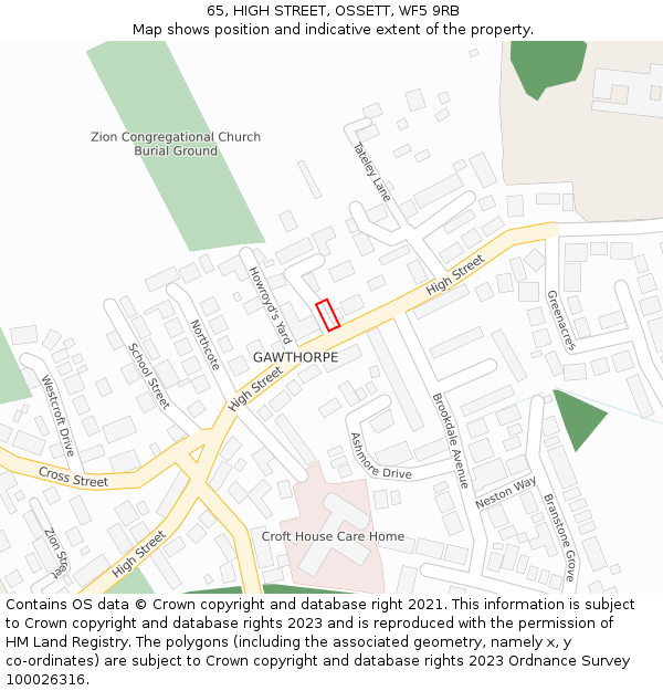 65, HIGH STREET, OSSETT, WF5 9RB: Location map and indicative extent of plot