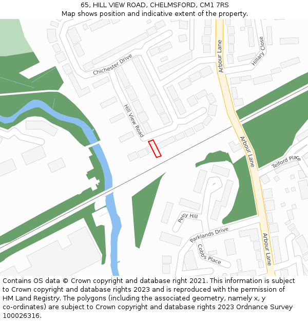 65, HILL VIEW ROAD, CHELMSFORD, CM1 7RS: Location map and indicative extent of plot