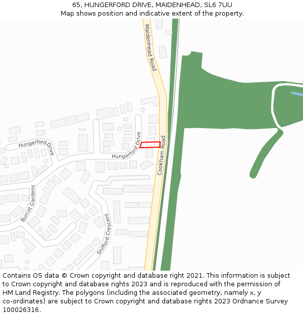 65, HUNGERFORD DRIVE, MAIDENHEAD, SL6 7UU: Location map and indicative extent of plot