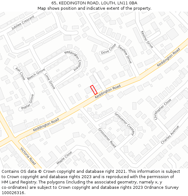 65, KEDDINGTON ROAD, LOUTH, LN11 0BA: Location map and indicative extent of plot