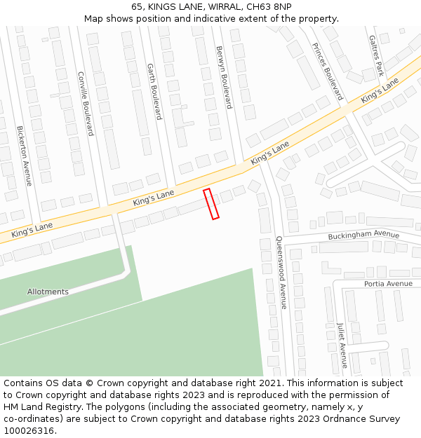 65, KINGS LANE, WIRRAL, CH63 8NP: Location map and indicative extent of plot