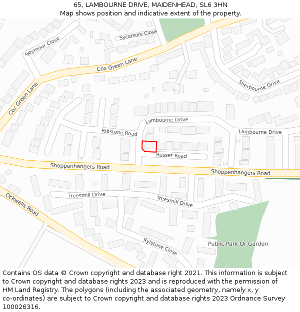 65, LAMBOURNE DRIVE, MAIDENHEAD, SL6 3HN: Location map and indicative extent of plot
