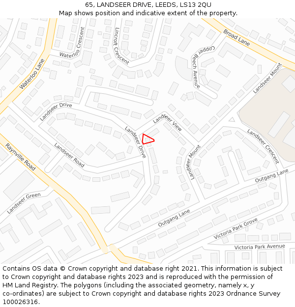 65, LANDSEER DRIVE, LEEDS, LS13 2QU: Location map and indicative extent of plot