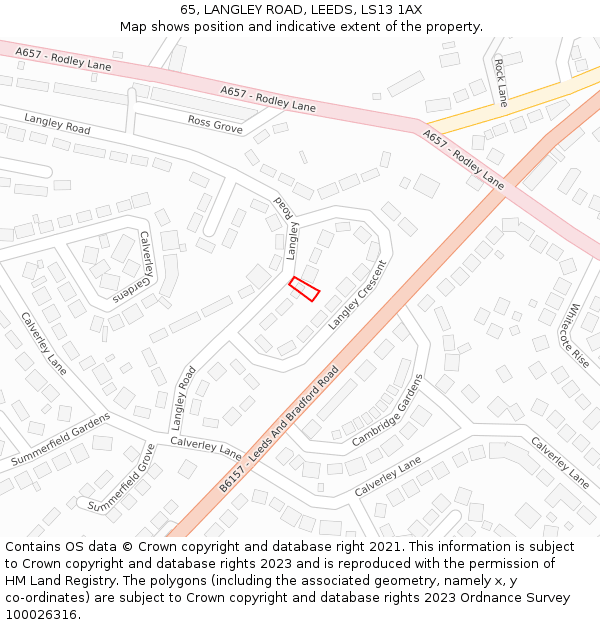 65, LANGLEY ROAD, LEEDS, LS13 1AX: Location map and indicative extent of plot