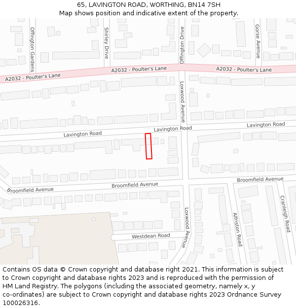 65, LAVINGTON ROAD, WORTHING, BN14 7SH: Location map and indicative extent of plot