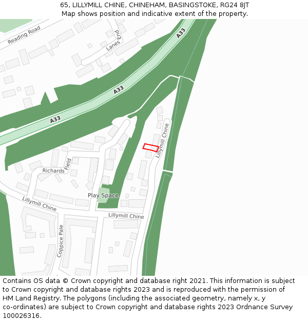 65, LILLYMILL CHINE, CHINEHAM, BASINGSTOKE, RG24 8JT: Location map and indicative extent of plot