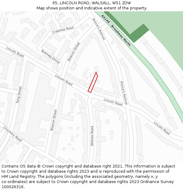 65, LINCOLN ROAD, WALSALL, WS1 2DW: Location map and indicative extent of plot