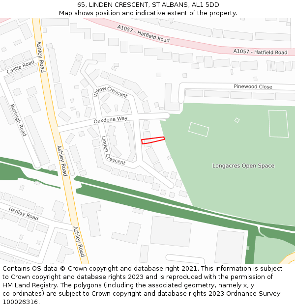 65, LINDEN CRESCENT, ST ALBANS, AL1 5DD: Location map and indicative extent of plot