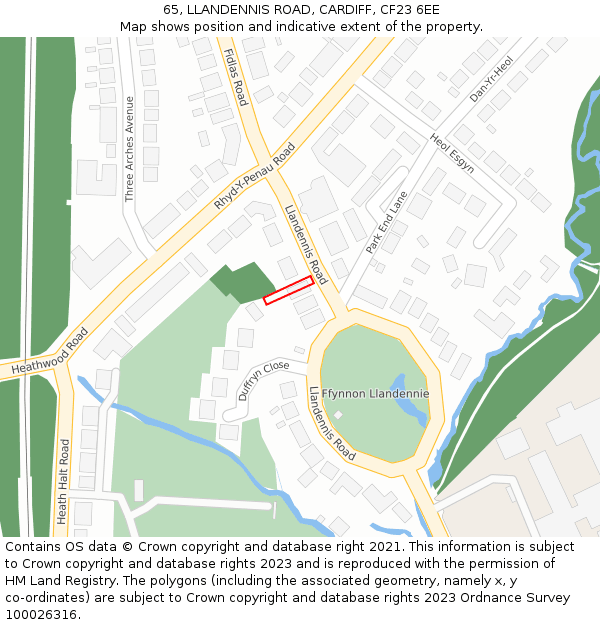 65, LLANDENNIS ROAD, CARDIFF, CF23 6EE: Location map and indicative extent of plot