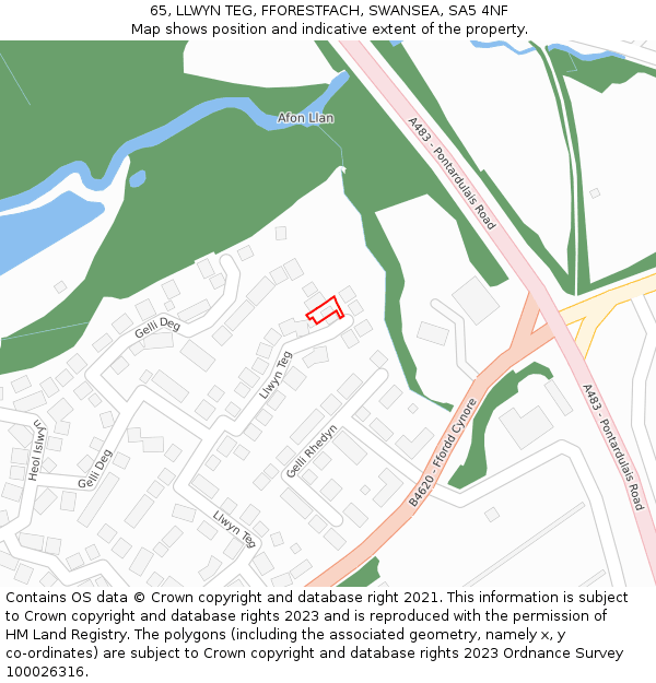65, LLWYN TEG, FFORESTFACH, SWANSEA, SA5 4NF: Location map and indicative extent of plot