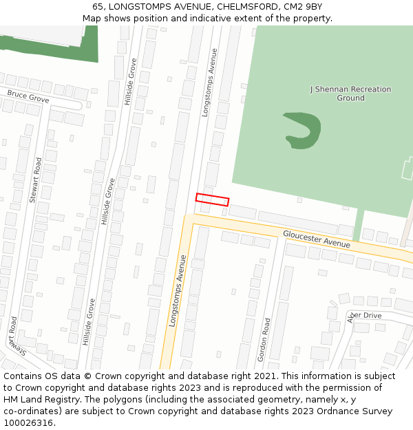 65, LONGSTOMPS AVENUE, CHELMSFORD, CM2 9BY: Location map and indicative extent of plot