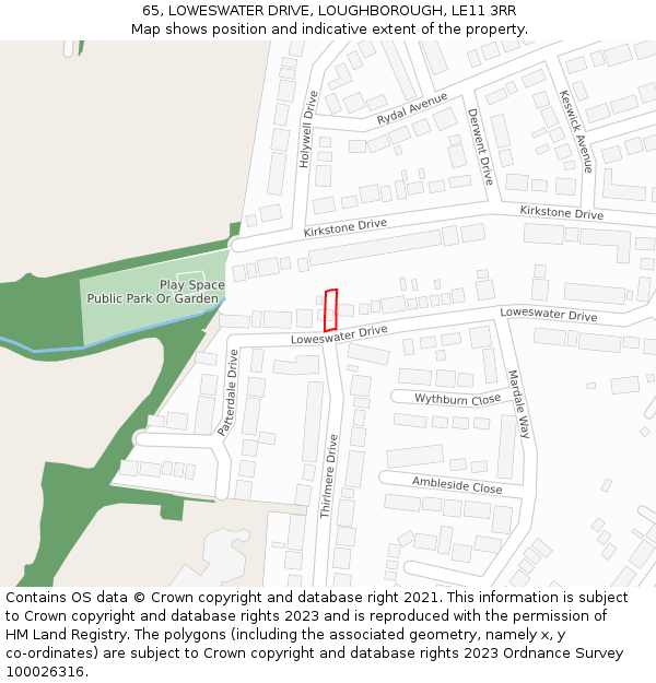 65, LOWESWATER DRIVE, LOUGHBOROUGH, LE11 3RR: Location map and indicative extent of plot