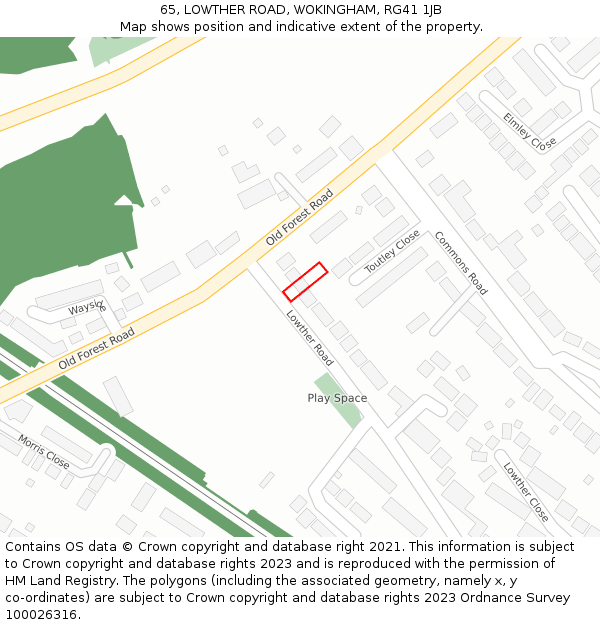 65, LOWTHER ROAD, WOKINGHAM, RG41 1JB: Location map and indicative extent of plot