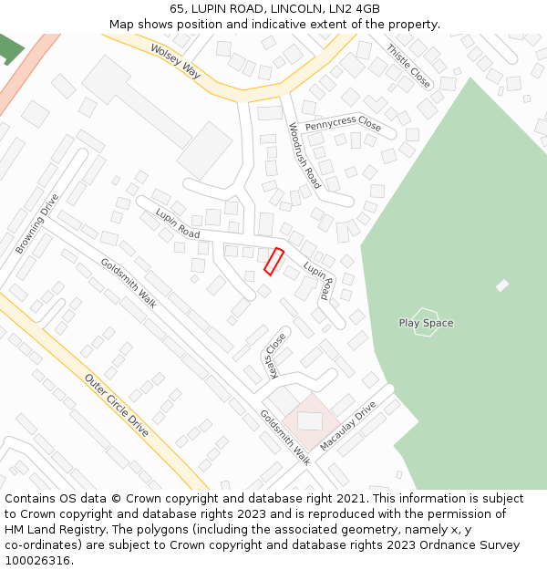 65, LUPIN ROAD, LINCOLN, LN2 4GB: Location map and indicative extent of plot