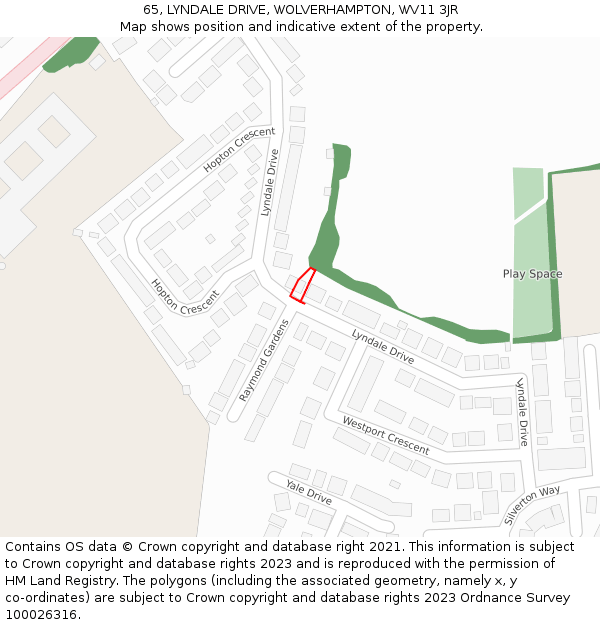 65, LYNDALE DRIVE, WOLVERHAMPTON, WV11 3JR: Location map and indicative extent of plot