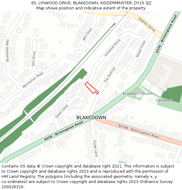 65, LYNWOOD DRIVE, BLAKEDOWN, KIDDERMINSTER, DY10 3JZ: Location map and indicative extent of plot