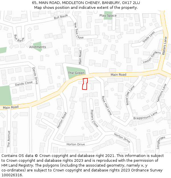 65, MAIN ROAD, MIDDLETON CHENEY, BANBURY, OX17 2LU: Location map and indicative extent of plot