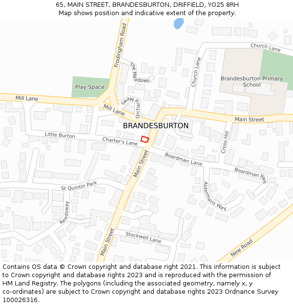 65, MAIN STREET, BRANDESBURTON, DRIFFIELD, YO25 8RH: Location map and indicative extent of plot