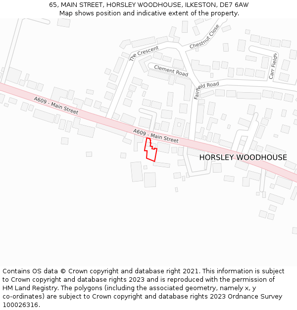 65, MAIN STREET, HORSLEY WOODHOUSE, ILKESTON, DE7 6AW: Location map and indicative extent of plot
