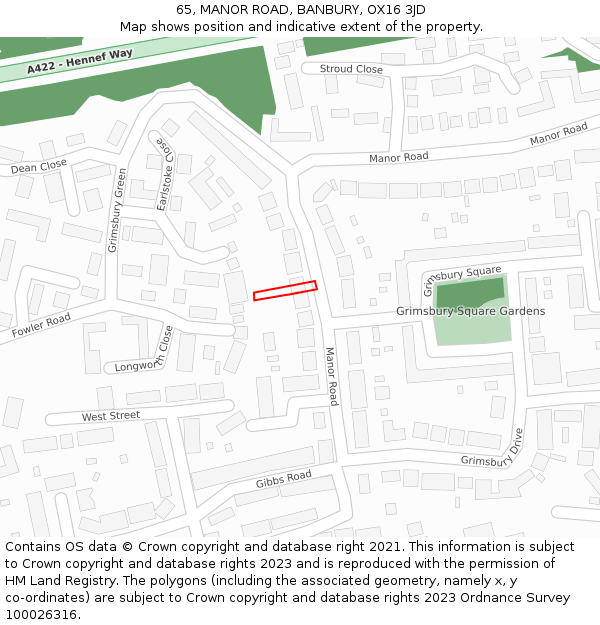 65, MANOR ROAD, BANBURY, OX16 3JD: Location map and indicative extent of plot