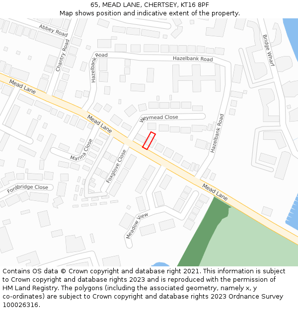 65, MEAD LANE, CHERTSEY, KT16 8PF: Location map and indicative extent of plot