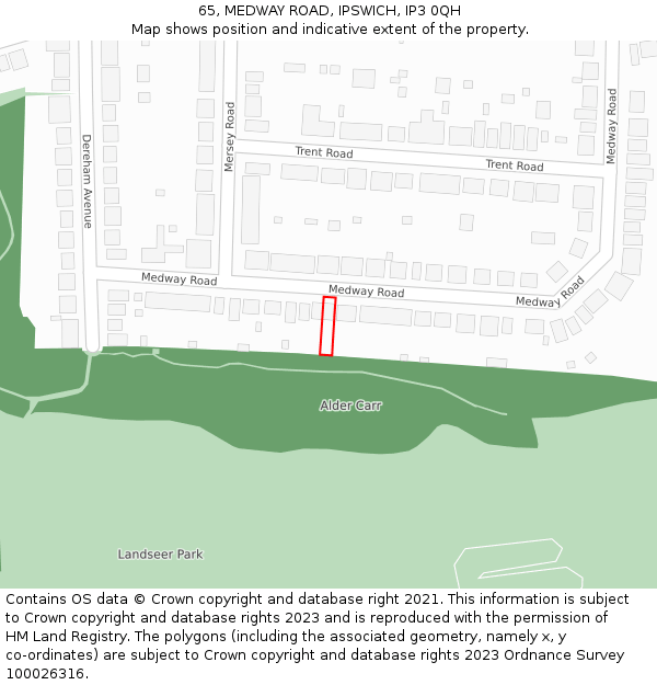 65, MEDWAY ROAD, IPSWICH, IP3 0QH: Location map and indicative extent of plot