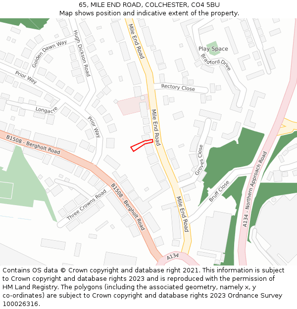 65, MILE END ROAD, COLCHESTER, CO4 5BU: Location map and indicative extent of plot