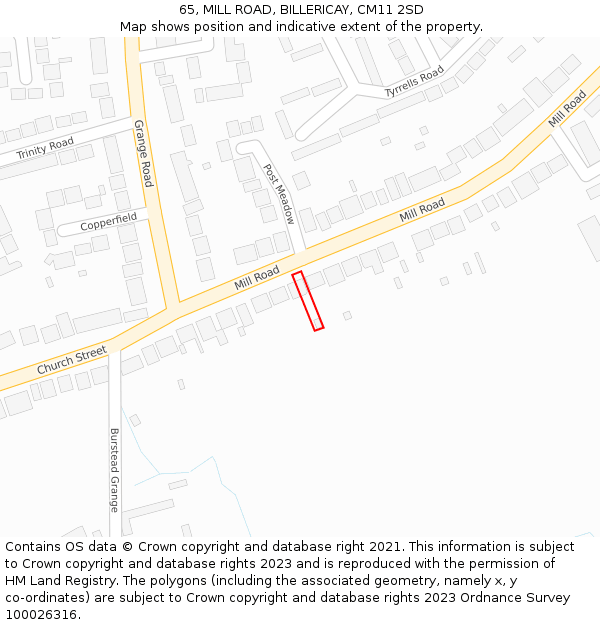 65, MILL ROAD, BILLERICAY, CM11 2SD: Location map and indicative extent of plot