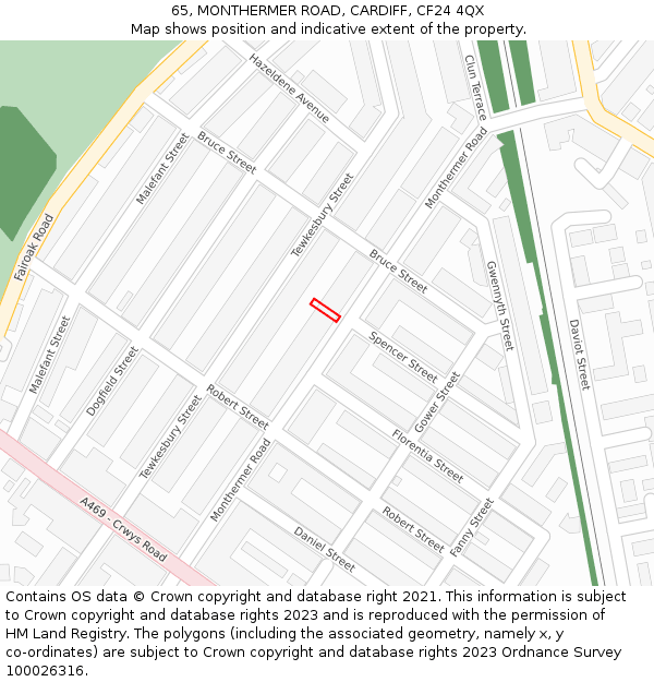 65, MONTHERMER ROAD, CARDIFF, CF24 4QX: Location map and indicative extent of plot